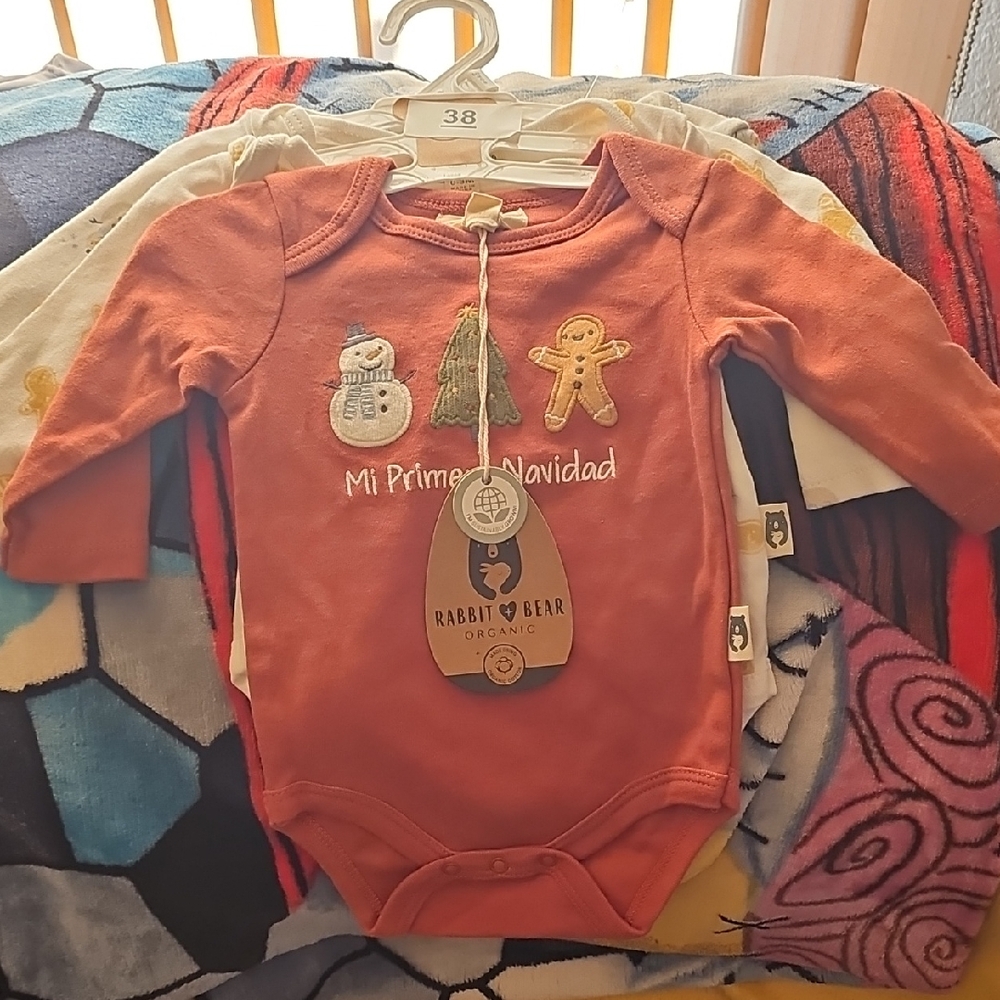 Rabbit & Bear Organic 'Mi Primer Navidad' Orange Bodysuit